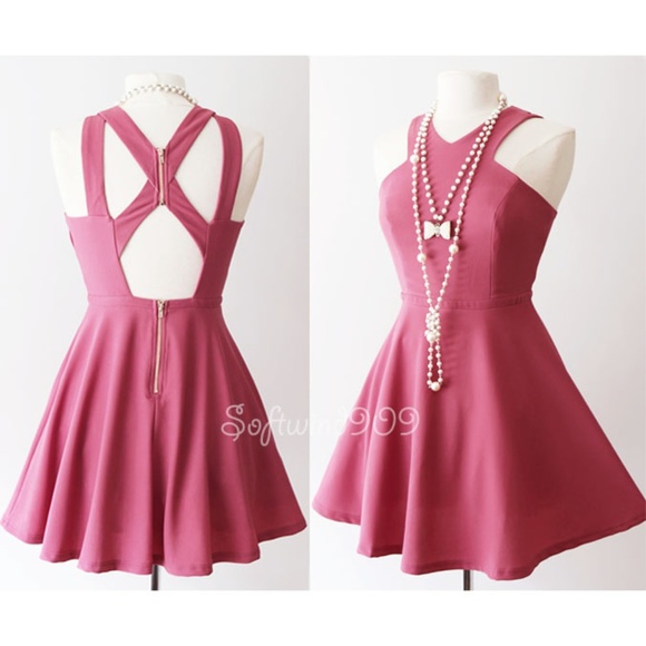 TRAC Dresses & Skirts - Last☝️ Pink Halter Caged Cutout Back Skater Dress